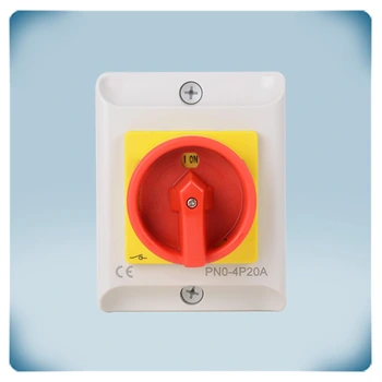 Emergency and maintenance switch with red on yellow padlockable switch