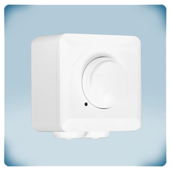 White plastic enclosure with knob and LED