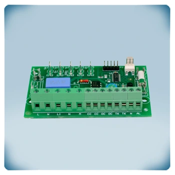 PCB with terminal block and components